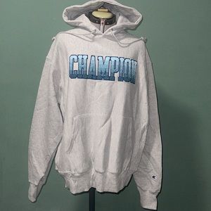 Champion Reverse Weave Oxford gray Hoodie w/ Blue letters size L